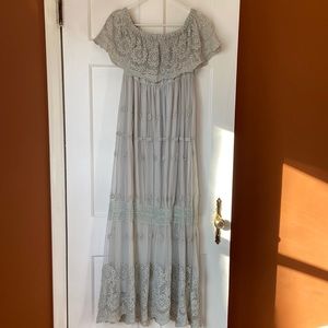 Light Grey Embroidered Off shoulder Lace Dress like Vici